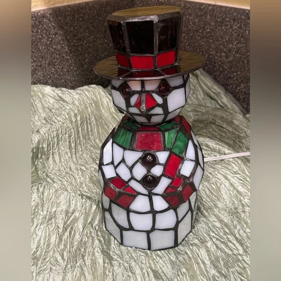 Festive Stained Glass Snowman Light - Picture 2 of 8